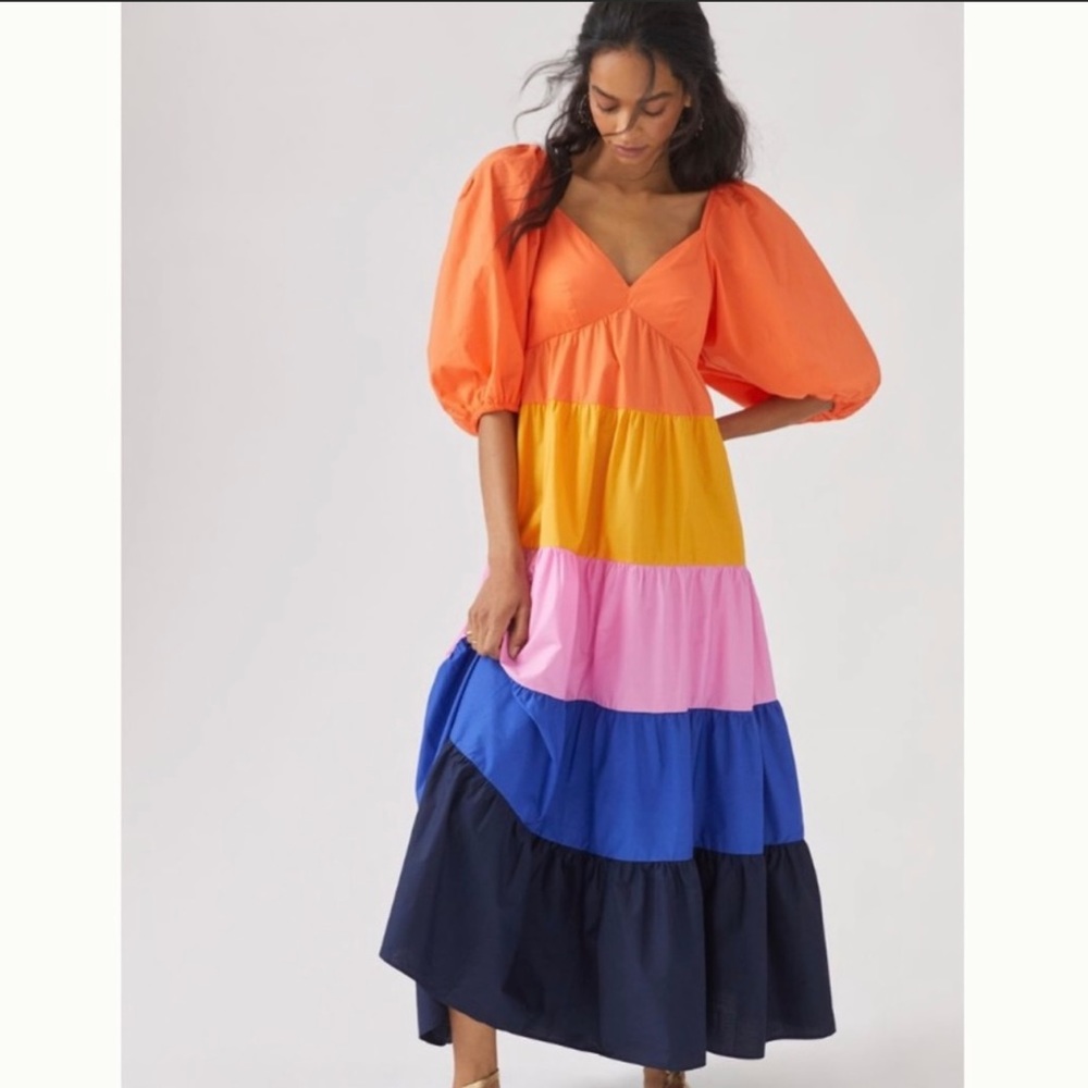 FARM Rio NWT Tiered Colorblock Maxi Dress